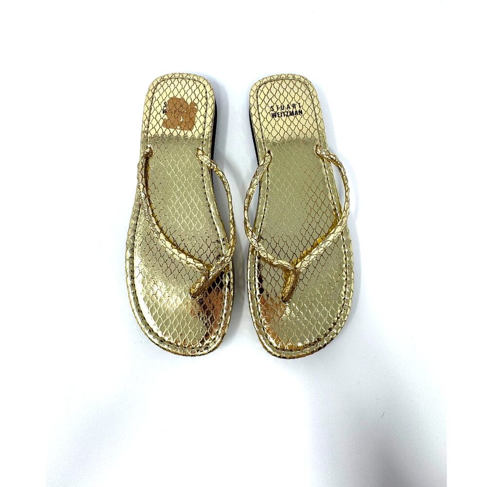Stuart Weitzman Gold Python Textured Sandals Size 6.5 - Picture 3 of 6